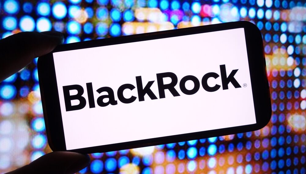 BlackRock logo in front of stocks background